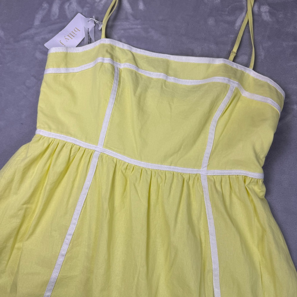 Billy J Baina‎ Midi Dress Yellow White Contrast Piping Sun Dress Women 14 NWT*